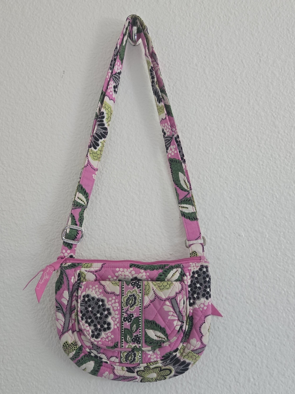 Vera Bradley Quilted Crossbody Bag Pink Green Black Floral Cottagecore